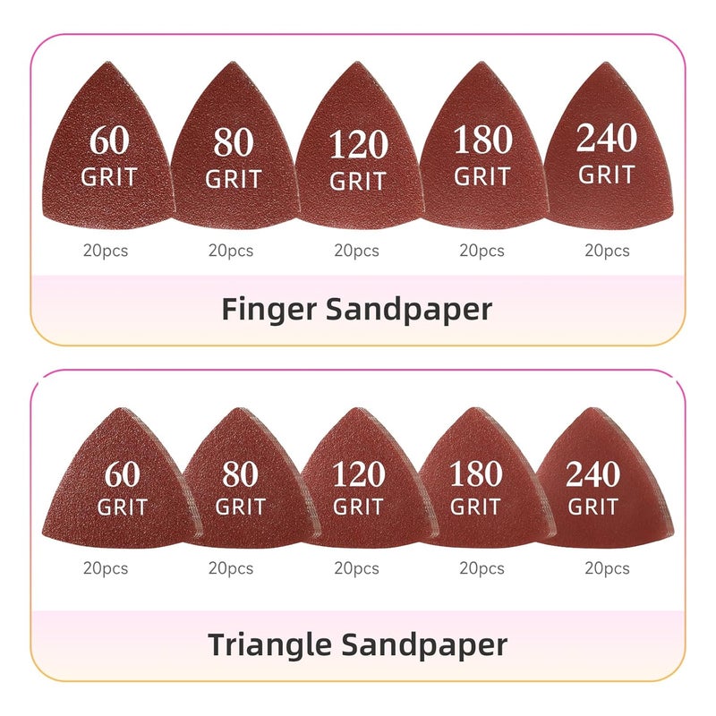 Sankuai 206 pc Oscillating Tool Pad Kit, Triangle Pads, Finger Pads, C-Clip Adapters, 200 pc Multitool Sanding Paper for Wood & Plaster - Image 2